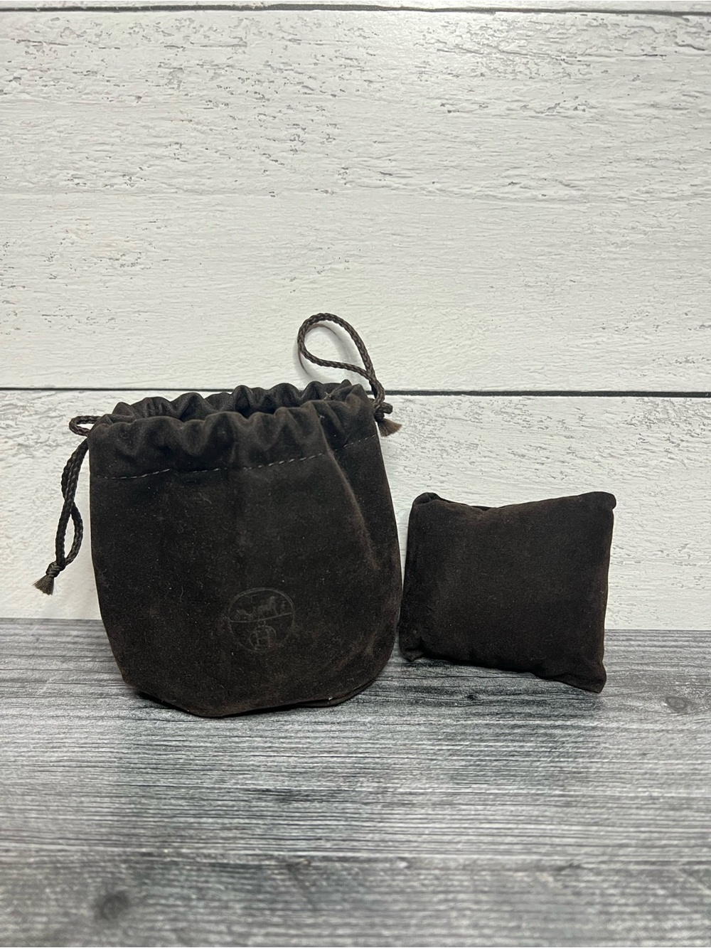 Authentic Hermes Velvet Drawstring Dusty and Pillow for Bangle - Dark Brown